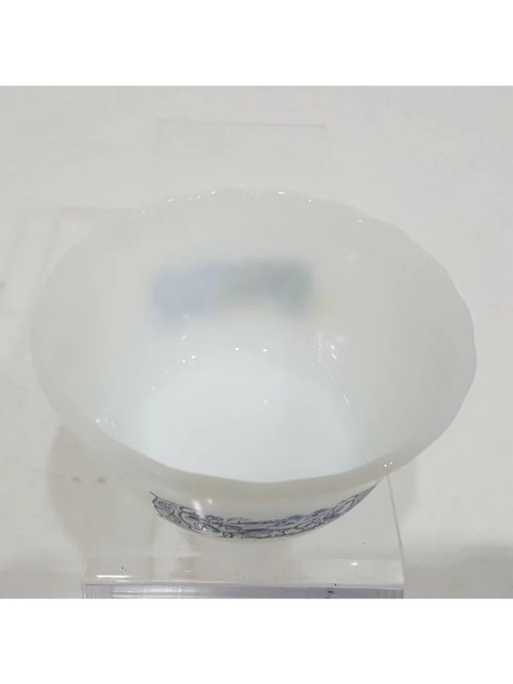 Fire King Anchor Hocking Milk Glass Mini Bowl Currier & Ives Blue White #30